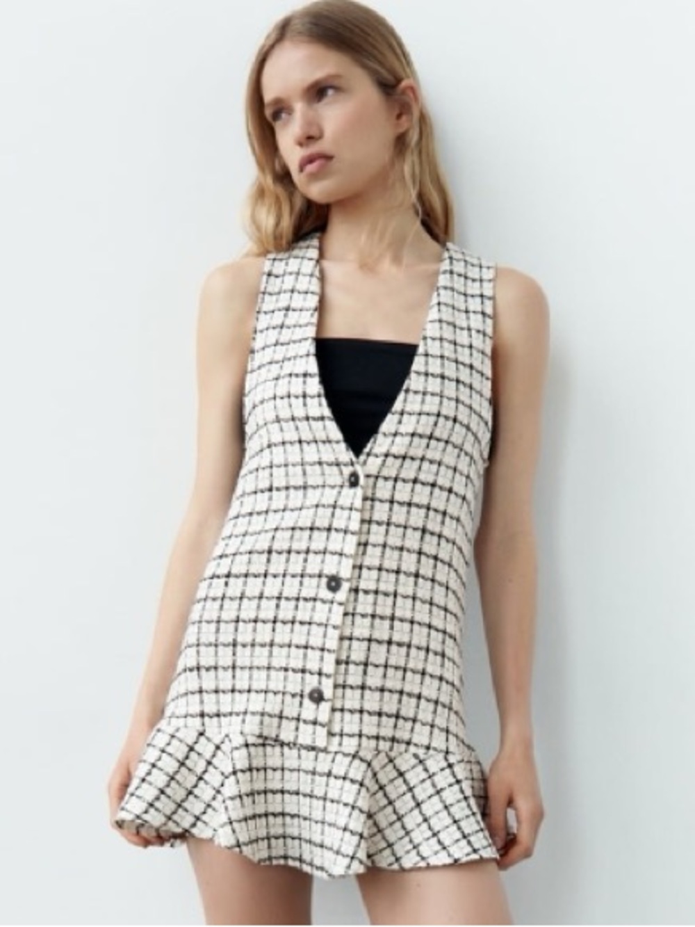 Zara Plaid Pinafore Mini Dress